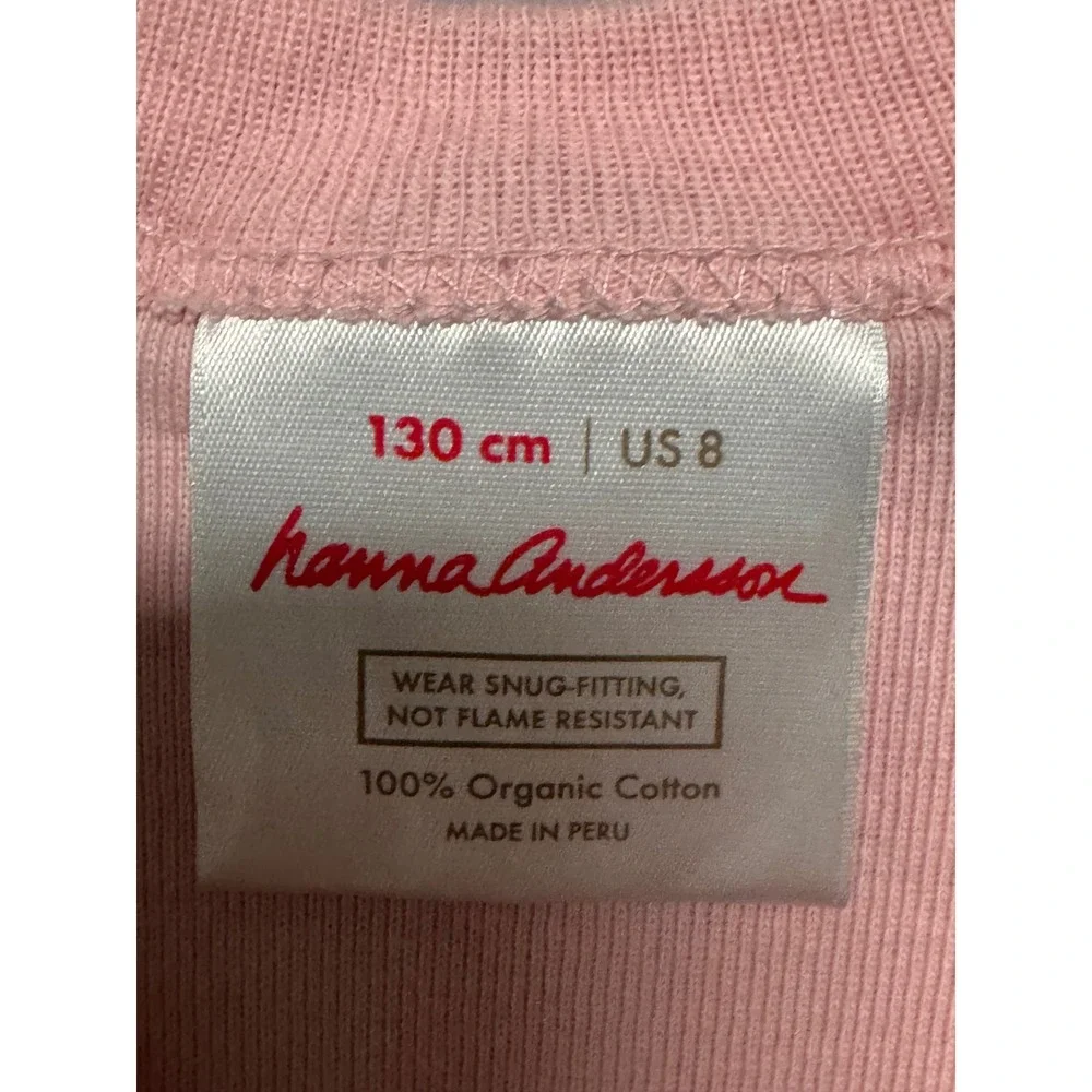 Hanna Andersson Girls Pink Cat Face Pajama Top Organic Cotton Striped Size 8 130